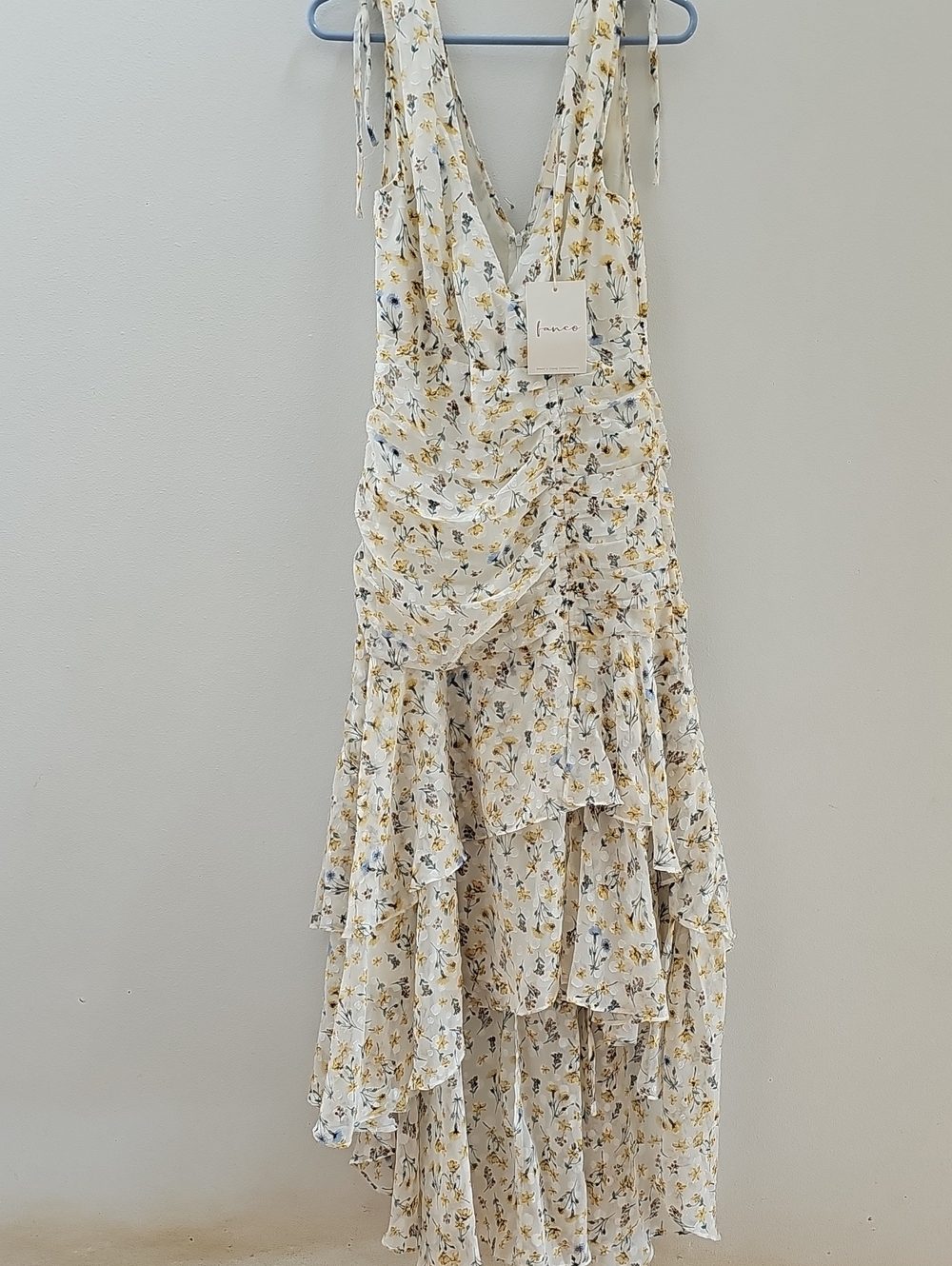 LoveShackFancy Cream Floral Ruffle High-Low Dress